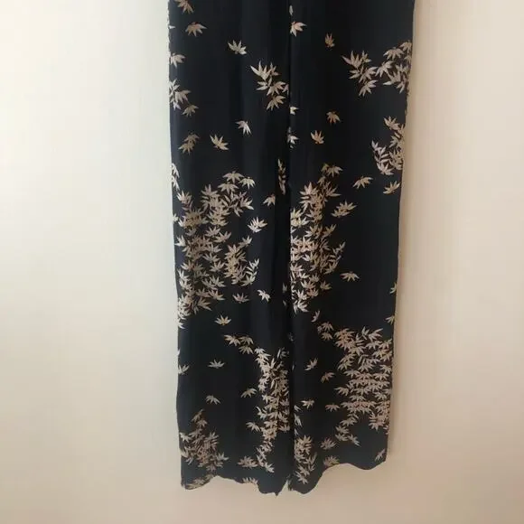 Zara Black Leaf Print Sleeveless Wide Leg Jumpsuit - Picture 4 of 9